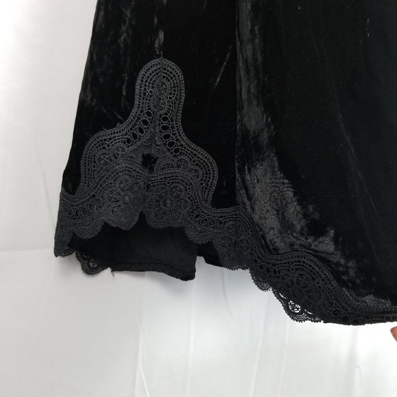 Foxiedox Black Velvet Lace Trim Midi Slip Dress - Picture 6 of 9